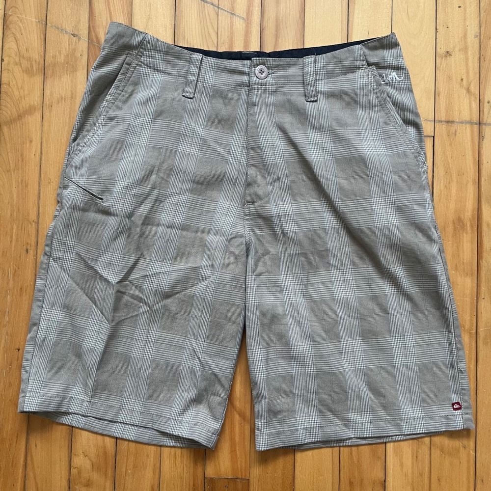 Y2K Quiksilver Mens Plaid Board Shorts Size 33 Flat Front Casual Summer Beach